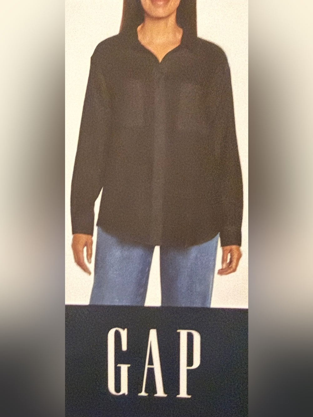 GAP Ladies’ Collared Cotton Gauze Long Sleeve Button-Up Top, Black, XS